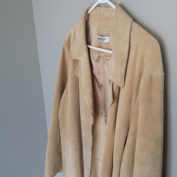 Vintage 100% Genuine Leather Long Suede Open Front Southwestern Boho Coat - Picture 11 of 16